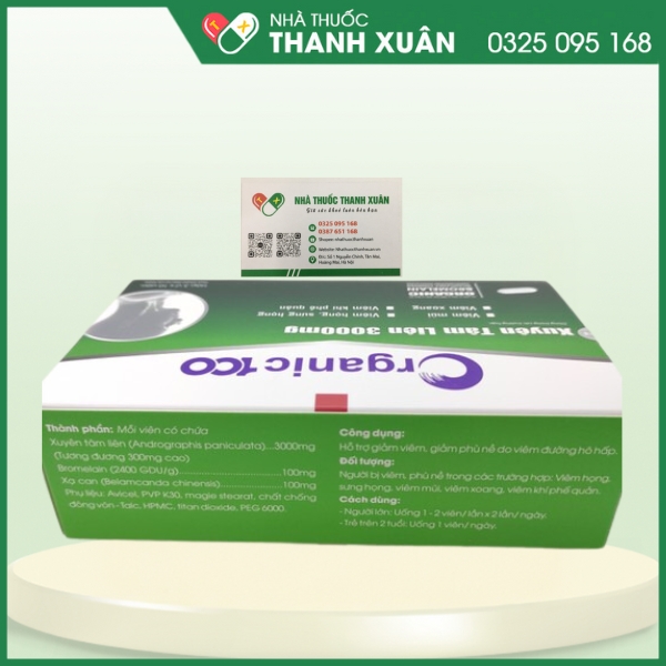 Organic 100 - Xuyên Tâm Liên 3000mg - Giúp giảm viêm, giảm phù nề do viêm đường hô hấp trên